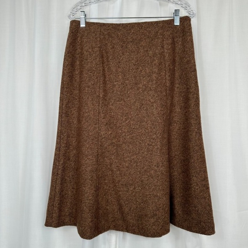 Uniqlo Womens Wool Blend Midi Skirt Large Brown A-Line Preppy Academia Old Money